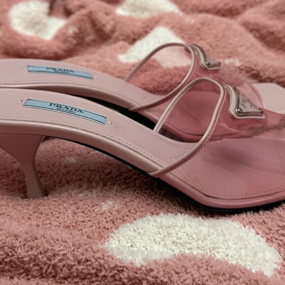 Prada Leather-trimmed Pvc Mules In Alabastro; pink Kitten Heels Size 37 size 7 - Picture 6 of 8